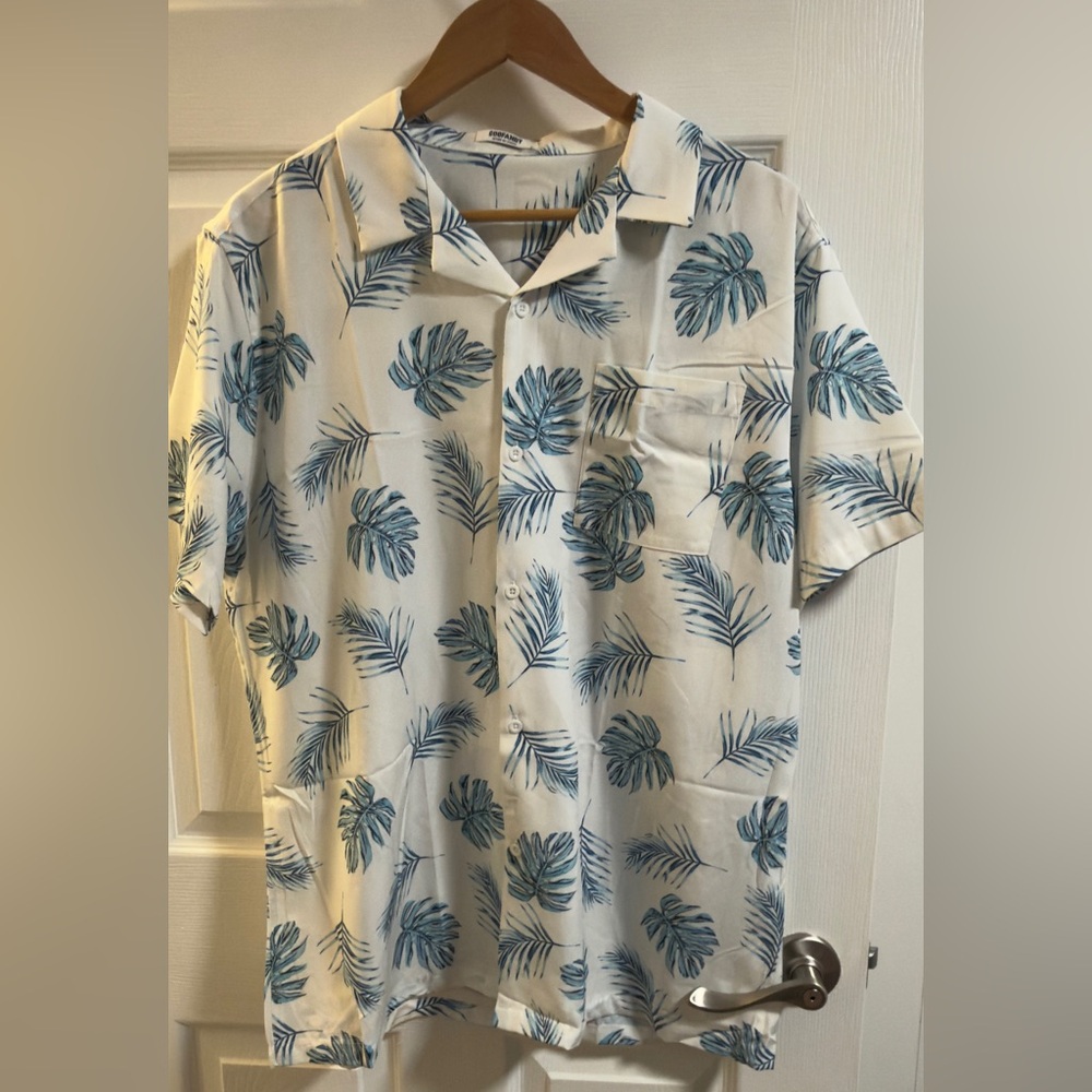 Men's Blue Leaf Print Shirt